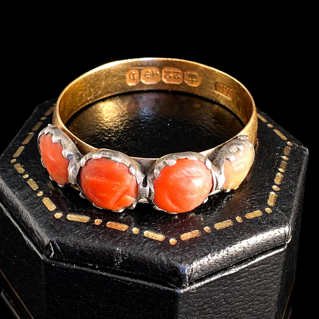 Carved coral Victorian ring