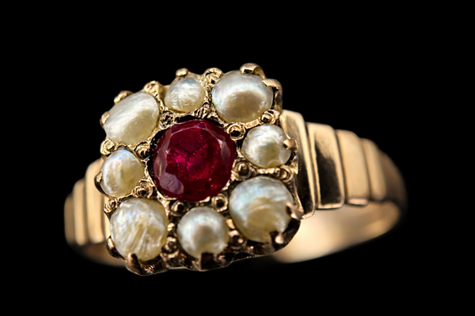 Ruby and seed pearl ring