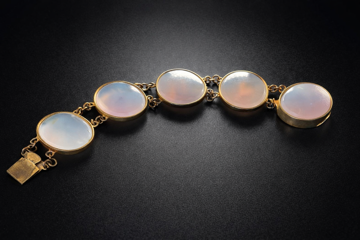 Scottish agate paneled bracelet with vintage brass links
