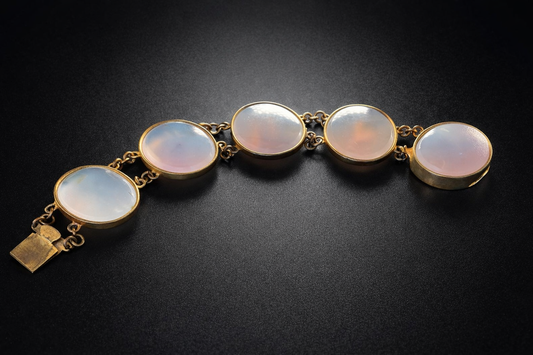 Scottish agate paneled bracelet with vintage brass links