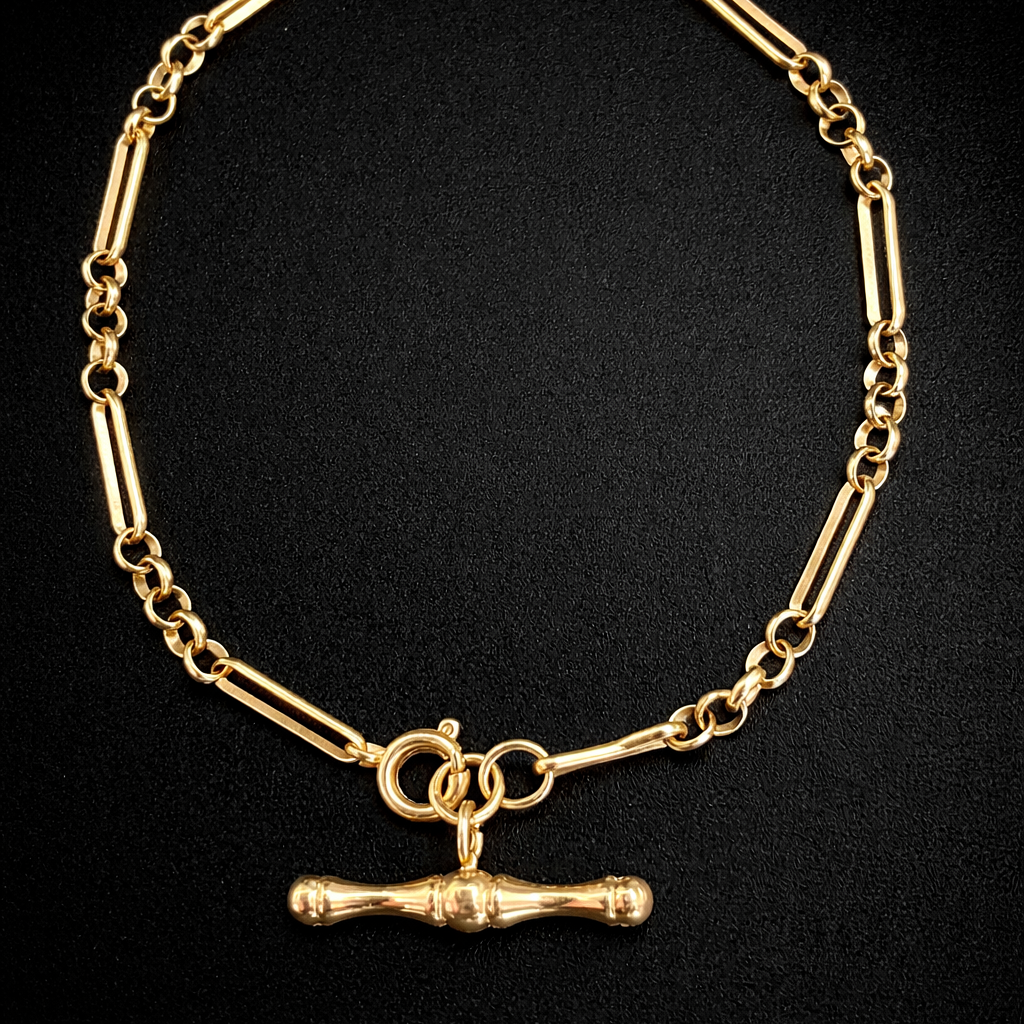 Gold antique Albert chain bracelet with T-Bar