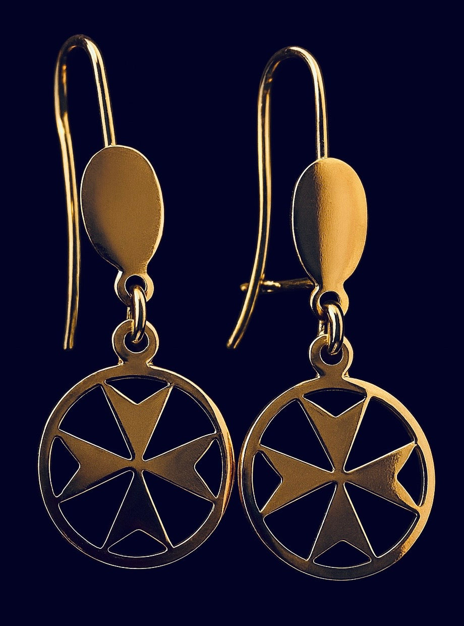 Dangling 8 point cross gold earrings