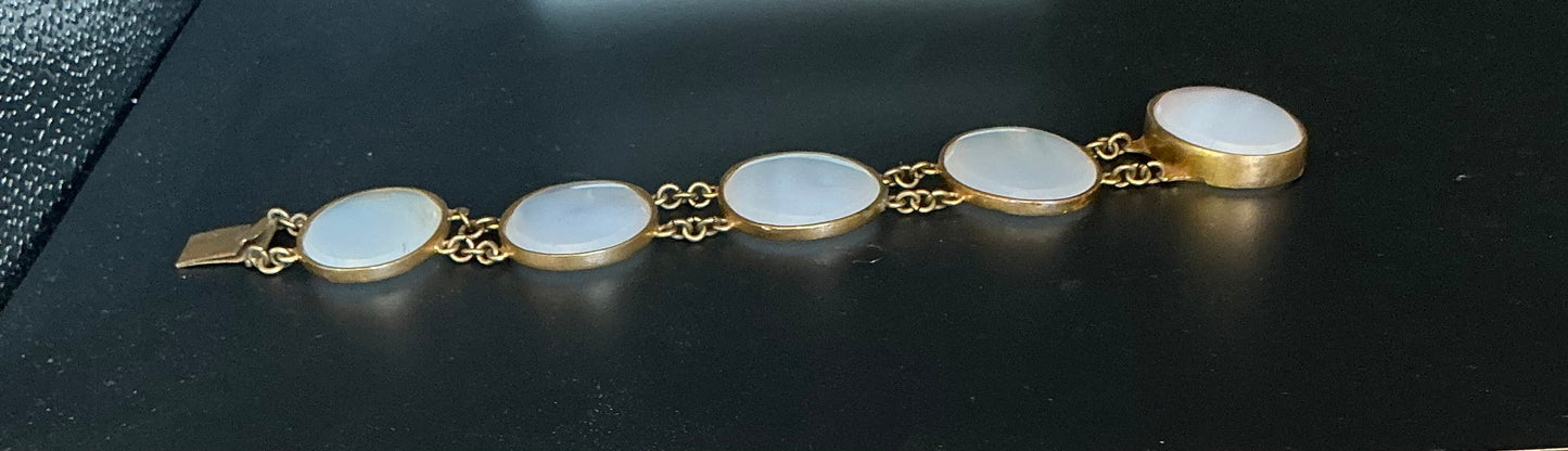 Scottish agate paneled bracelet with vintage brass links