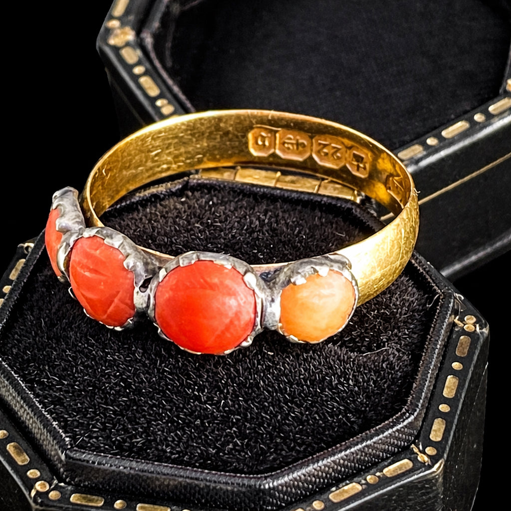 Carved coral Victorian ring