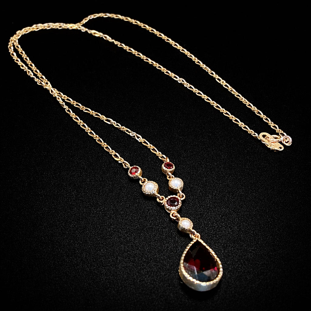 Victorian revival garnet and pearl necklace