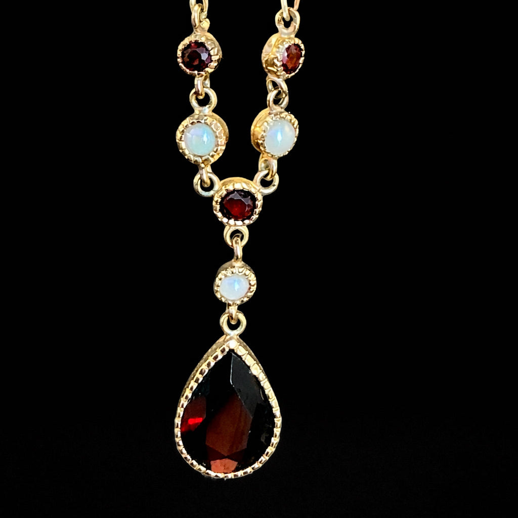 Victorian revival garnet and pearl necklace